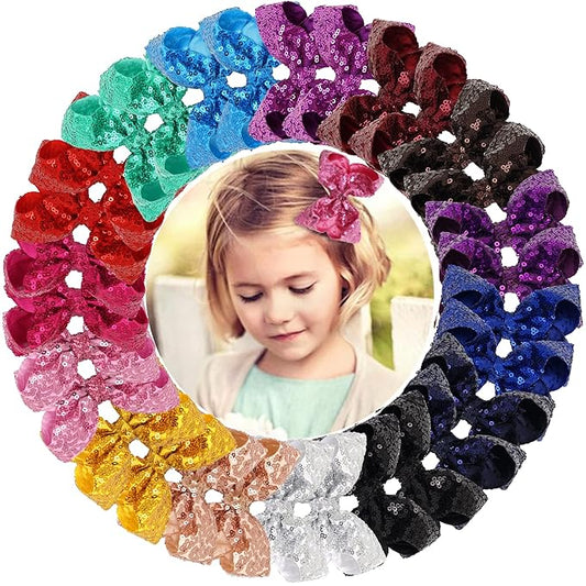 DED 30pcs Sparkly Hair Bows Clips 4 inch Glitter Sequin Bow Alligator Clips Baby Hair Accessories for Baby Girls Children Kids(15 Pair)