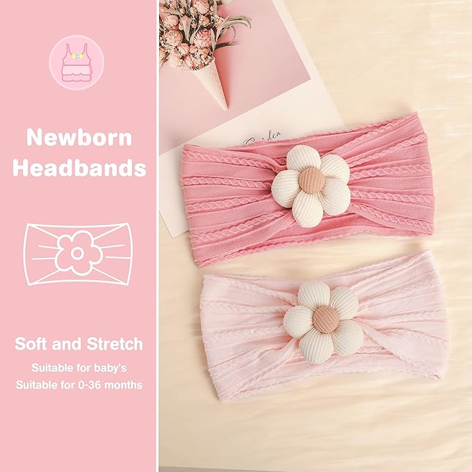 lucdnc 6 Pcs Baby Girls' Headbands Gifts for Newborn Infant Toddler Handmade Soft Comfortable Elasticity Nylon Baby Flower Hairbands Essentials Accessories