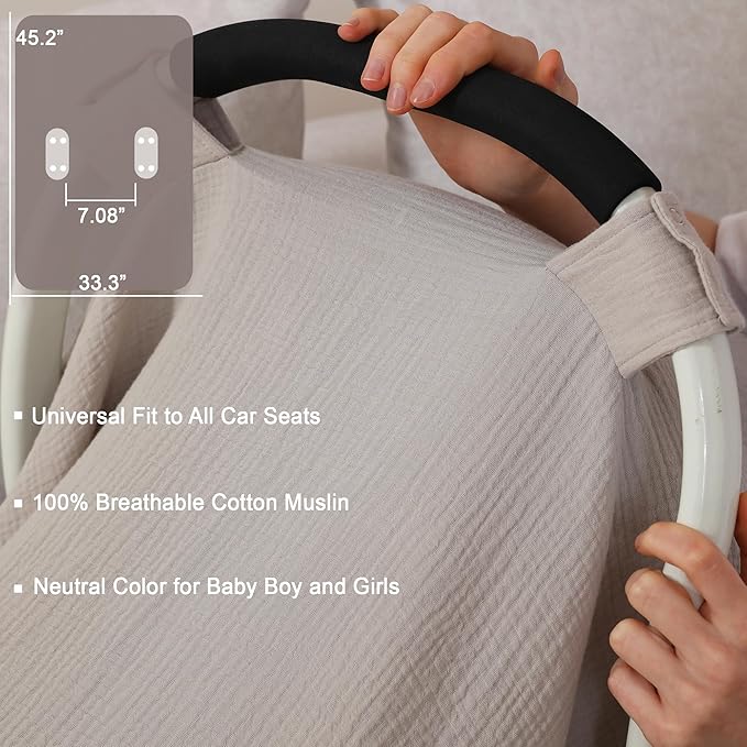 100% Muslin Cotton Car Seat Cover Baby, Carseat Canopy Cover, Universal Fit Stroller Covers for Boys and Girls (Summer Wheat)