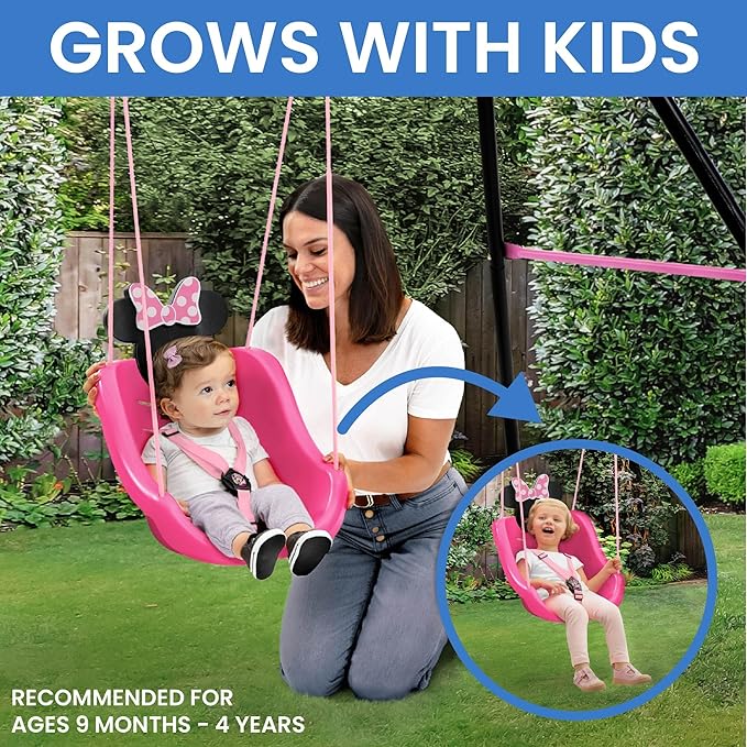 Disney Minnie Mouse 2-in-1 Outdoor Swing by Delta Children – for Babies and Toddlers – Full Bucket Seat