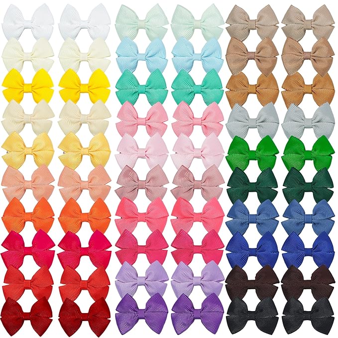 CellElection 60Pcs Hair bow Clips 2Inch Mini Hair Clips for Baby Fine Hair Grosgrain Ribbon Bows 30 Colors in Pairs