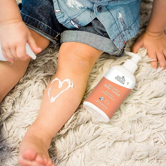 Earth Mama Sweet Orange Baby Lotion | Moisturizing Body Lotion for Dry Skin, Newborn Sensitive Skin Care, Face Moisturizer for Babies & Kids with Shea Butter, Calendula & Aloe, 8 Fl Oz (2-Pack)