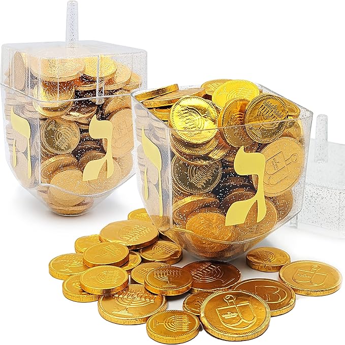 The Dreidel Company Jumbo Hanukkah Fillable 6.5" Inch Dreidel, Stands Straight on Table, Can Be Filled with Hanukkah Gelt or Any Hanukkah Item (2-Pack)