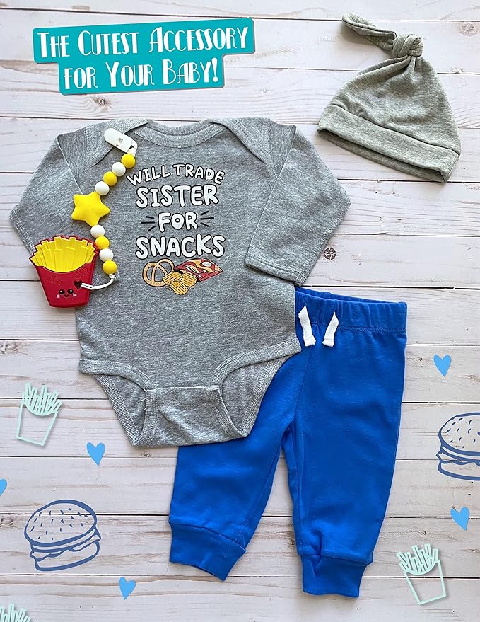 Happy French Fries Silicone Teething Toy! 100% Safe, Non-Toxic, BPA Free and Effective for Teething Pain Relief...Happy Fries Designed for a Happy Baby!