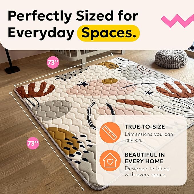 Miotetto Baby Mat for Floor, 73" x 73" Playpen Mat, Thick Soft Foam Padding Baby Play Mat, Portable Quilted playmat -Washable Baby Floor Play mat, Non-Slip Play Mat for Babies & Toddlers
