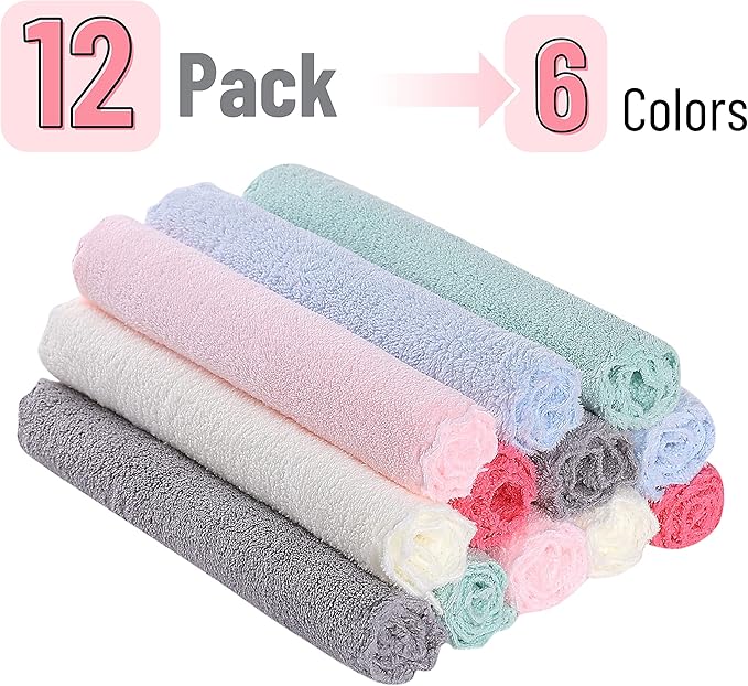 Slick Baby Washcloths - 10"x10", 12 Pack, Soft, Colorful Wash Clothes for Newborns & Infants