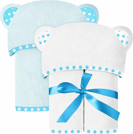 Set of 2 Hooded Baby Towels – White and Blue – Luxurious, Large and Super Absorbent – 30 x 30 Inch – Soft and Suitable for Infants, Toddlers and Kids – 400 GSM