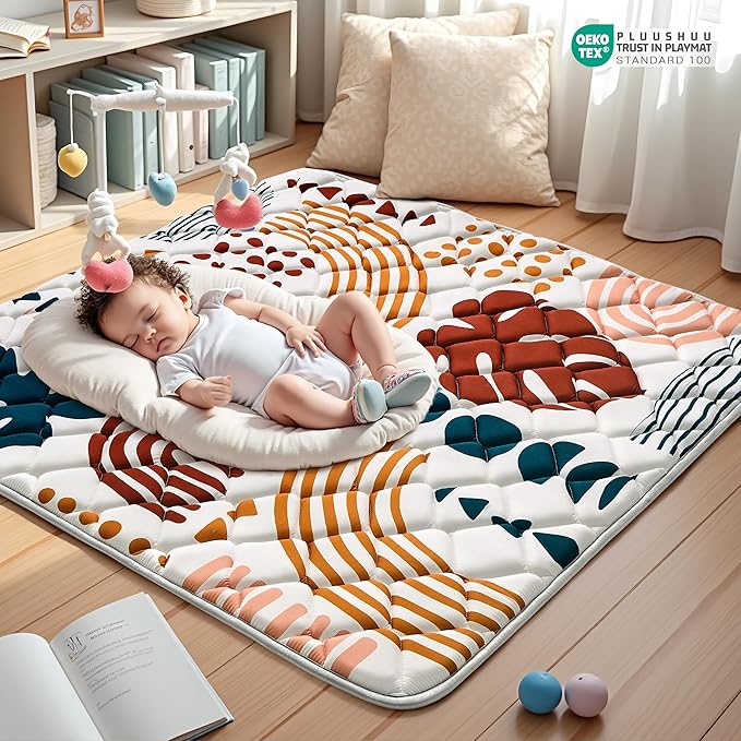 Baby Play Mats for Floor, Playpen Mat for Babies, Extra Thicker & Soft Floor Crawling Mat, Foldable Non-Slip Playmat Cushioned for Infants Toddlers (Brown, 47x47 Inch)