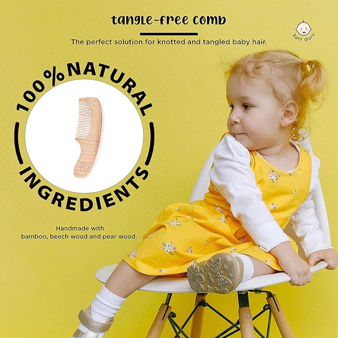 Baby Hair Brush and Comb Set for Girls and Boys – Wooden Infant Hairbrush with Soft Bristles for Newborns, Toddlers & Cradle Cap Care