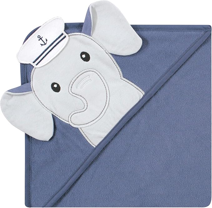 Hudson Baby Unisex Baby Cotton Rich Hooded Towels, Sailor Elephant, One Size