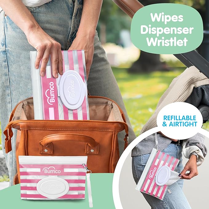 Bumco Baby Essentials Set - Personalized Diaper-Changing Baby Shower Gifts for Girls, Baby Gift Set with 2 Baby Bum Brushes (Original & Mini) + Diaper Clutch Bag + Wipes Wristlet, Newborn Gift Set