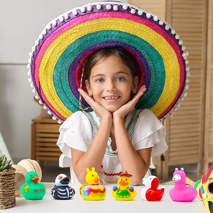 JOYIN 24 Pcs Mexican Fiesta Rubber Ducks for Party Favors Decoration, Cinco De Mayo Colorful Rubber Duck for Baby Shower, Bath Time and Dress-Up Play Duck Toys for Gifts