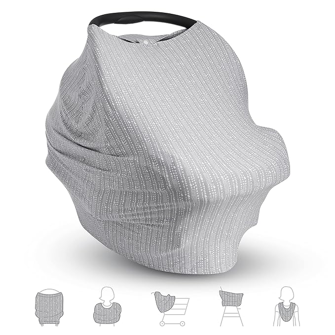 Munchkin® 5-in-1 Baby Car Seat Cover – Versatile Nursing Cover Up for Breastfeeding, High Chair and Carrier Protection with XtraGuard™ Silver-Ion Technology, Grey