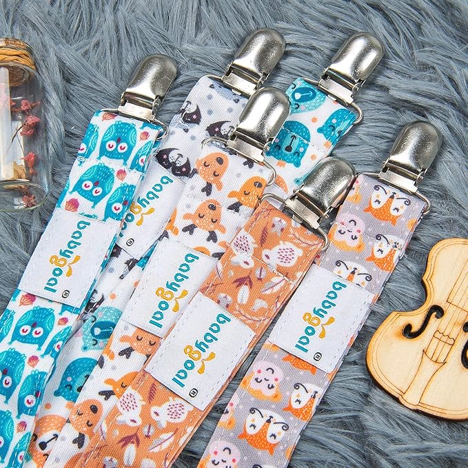 babygoal Baby Animal Pacifier Clips, 6 Pack Pacifier Holder Clip for Baby Boys and Girls Fits Most Pacifiers and Binkies