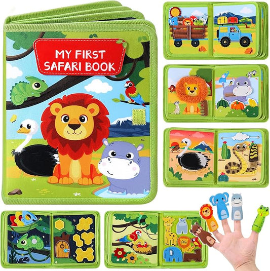 Wild-Animals Busy Book for Toddlers 1-3, Montessori Toys Busy Board for 1 Year Old Boy Girl Gifts, Toddler Easter Basket Stuffers Learning Quiet Activity Book, Educational Airplane One Year Travel Toy