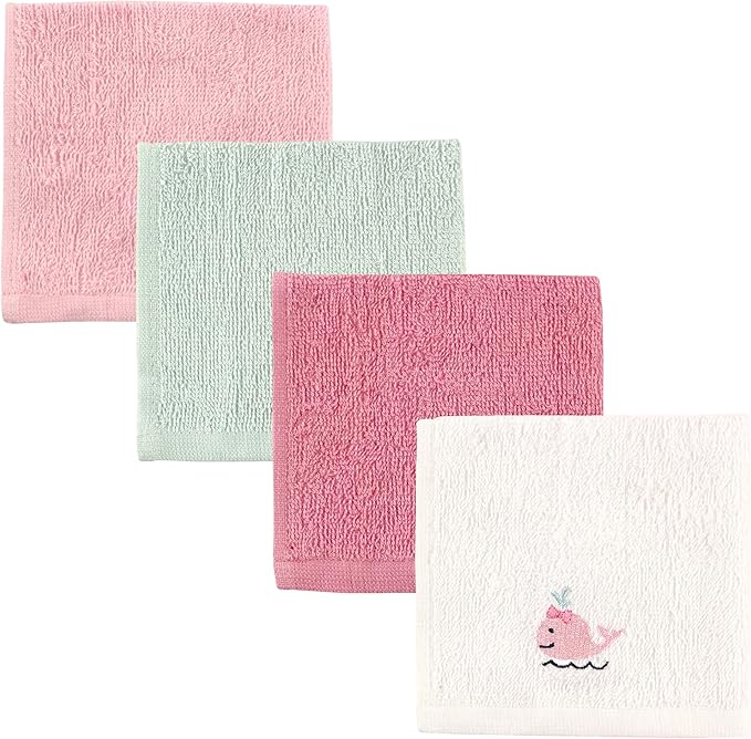 Luvable Friends Unisex Baby Super Soft Cotton Washcloths, Girl Whale, One Size