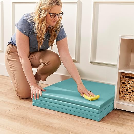 ECR4Kids SoftZone Play Patch Activity Mat Squares, Modular Playmat, Seafoam, 4-Pack