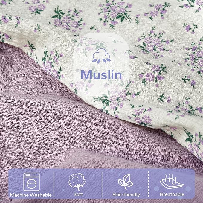 FUNUPUP Muslin Baby Lounger Cover Compatible with Snuggle Me Lounger, Infant Pillow Cover for Newborn, Removable Nest Slipcover for Boys and Girls, Only Cover, Purple&Purple Floral