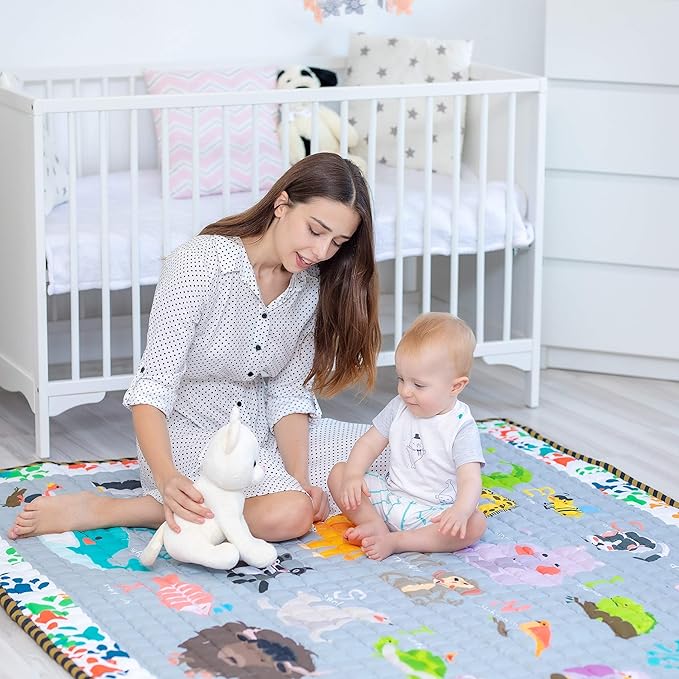 Moiré Baby A to Z Animal Learning Baby Play Mat Extra Large 76 in. x 58 Padded Crawling Carpet for Babies (A to Z Animal)