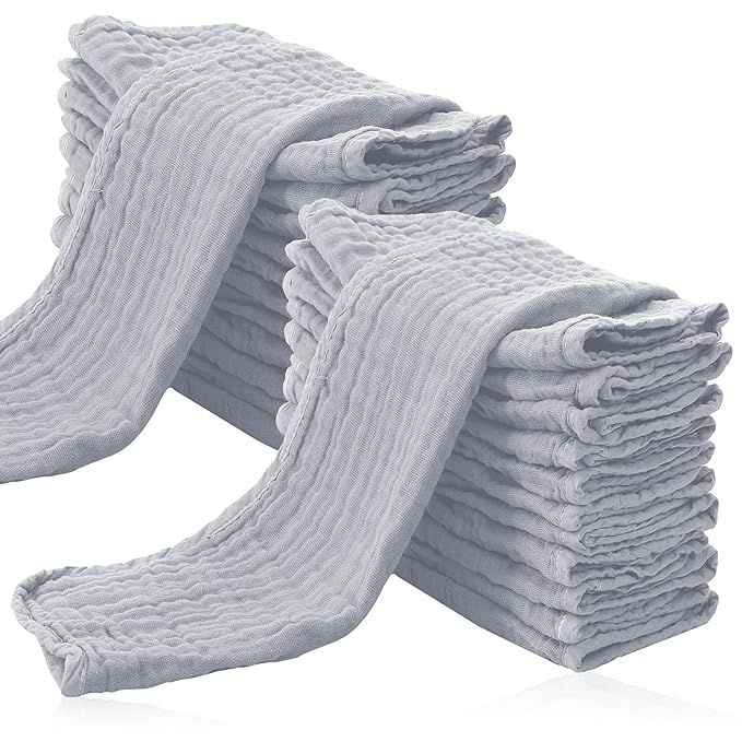 Cute Castle 24 Pack Muslin Burp Cloths for Baby - Ultra-Soft 100% Cotton Baby Washcloths - Large 20'' by 10'' Super Absorbent Milk Spit Up Rags - Burpy Cloths for Unisex, Boy, Girl -Slate