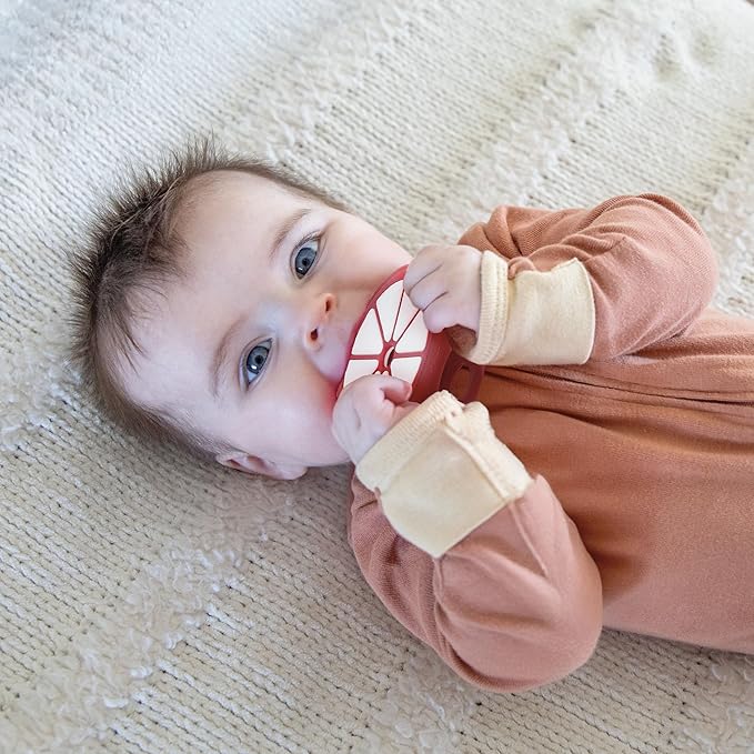 Orange and Mangosteen Silicone Teethers Baby Teething Toys, Newborn Essentials Must Haves, Easy-to-Hold Design Teething Ball Baby Essentials, BPA-Free