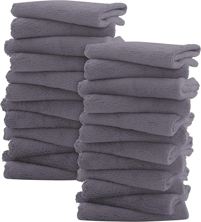 Sunny zzzZZ Ultra Soft 24 Pack Baby Washcloths - 10x10 Inches - Coral Fleece Extra Absorbent Wash Clothes for Babies, Infants and Toddlers - Sensitive Skin and Newborn - Ideal Baby - Dark Grey
