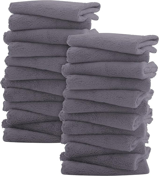 Sunny zzzZZ Ultra Soft 24 Pack Baby Washcloths - 10x10 Inches - Coral Fleece Extra Absorbent Wash Clothes for Babies, Infants and Toddlers - Sensitive Skin and Newborn - Ideal Baby - Dark Grey
