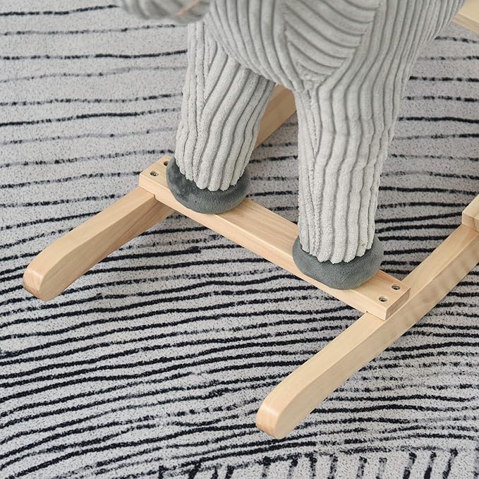Qaba Kids Rocking Horse for Toddler 3-5, Plush Ride on Horse Wooden Rocker with Realistic Sounds, Gray