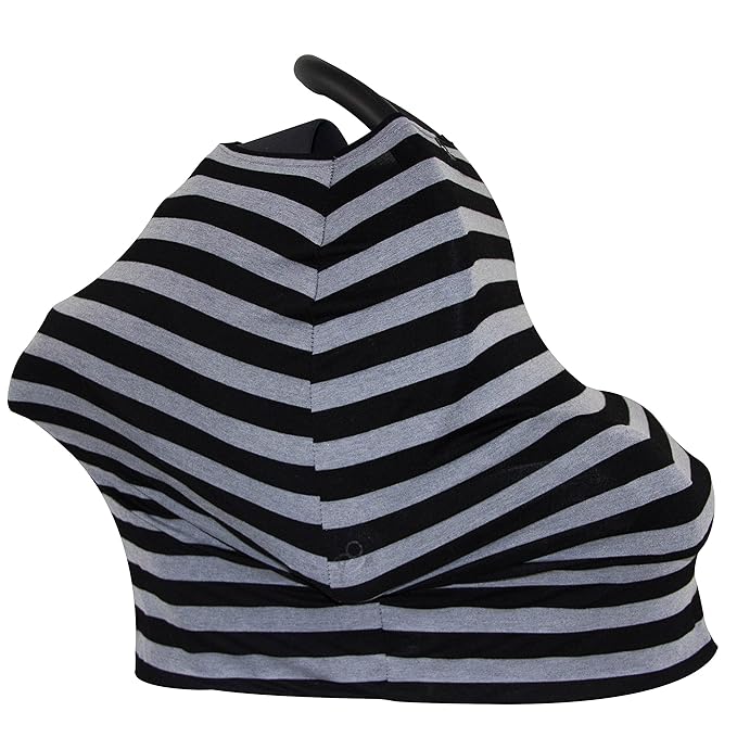 JLIKA Baby Car Seat Covers - Stretchy Infant Canopy and Nursing Cover for Breastfeeding Newborns Infants Babies Girls Boys Best Shower Gift Maternity Apron Infinity Scarf carseats (Black/Gray Stripe)