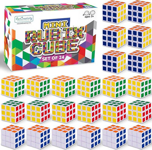 ArtCreativity Mini 3x3 Puzzle Cubes - 24 Pack - Ultra Portable Fidget Cubes for Kids and Adults - 3D Puzzle for Fidgeting, Stress Relief, and Learning - Fidget Party Favors and Goodie Bag Fillers