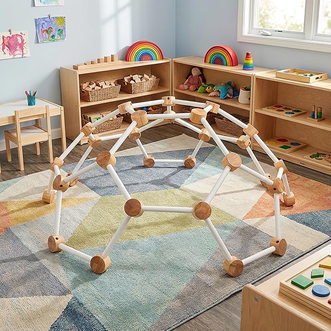 Little Partners Indoor Climbing Gym Active Play Equipment, Solid Wood Montessori Space Dome Climber for Toddlers 2-6 Years, Maximum 100 lb. Capacity, Large
