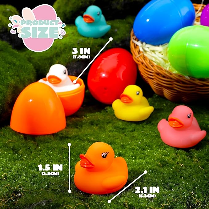 JOYIN 6 Pcs Pre-Filled Easter Eggs with Light-up Floating Duck Bath Toys for Kid Toddlers Easter Eggs Hunt, Basket Stuffers/Fillers, Filling Treats, Party Favor, Classroom Prize Supplies