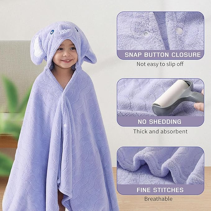 2 Pack Hooded Towels for Toddlers - Thick 55" x 27.5" Baby Bath Towel Set for Girls and Boys - Super Absorbent, Age 1-5, Elephant & Rabbit