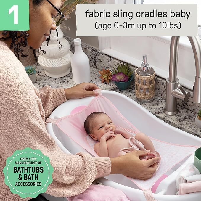 Ingenuity Comfy Clean Deluxe Newborn to Toddler Baby Bathtub, 3-in-1 with Removable Sling, Padded Backrest, 0-24 Months, Pink