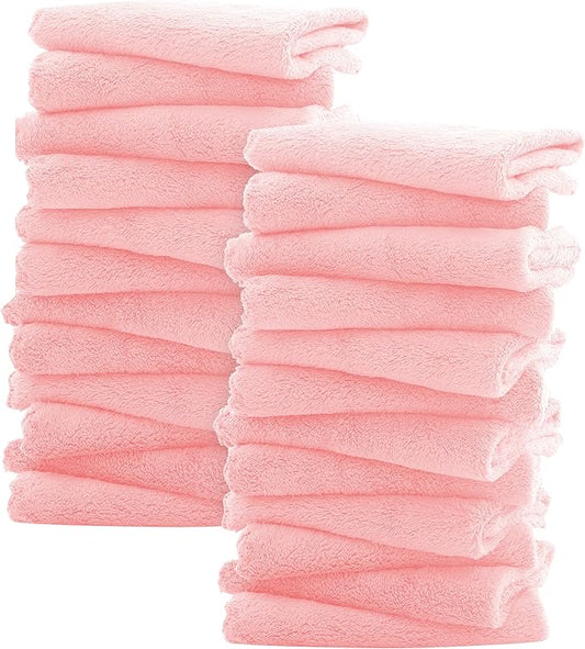 Sunny zzzZZ Ultra Soft 24 Pack Baby Washcloths - 10x10 Inches - Coral Fleece Extra Absorbent Wash Clothes for Babies, Infants and Toddlers - Sensitive Skin and Newborn - Ideal Baby - Pink