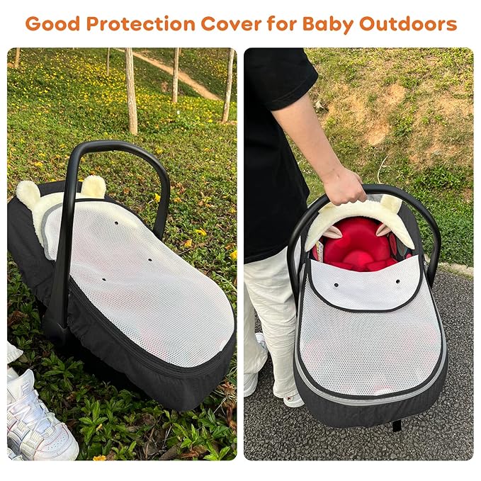 Baby Car Seat Cover for Infant Newborn - Universal Fitted 3-Season (Winter/Spring/Autumn) Canopy, Warm Breathable with Mesh Cover, Unisex for Baby Boy Girl - Black