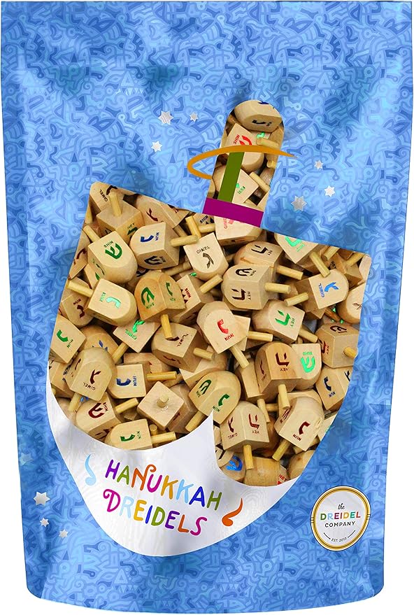 100 Natural Wood Dreidels Hanukkah Draydel with English Transliteration & 10 Instruction Cards