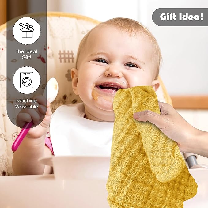 Ease Cubs 12 Pack Muslin Washcloths for Baby - 100% Cotton Baby Wash Cloths for or Baby Face Body Comfy and Soft for Newborn Infants Kids Girls and Boys - 12"x12" - Brown, Honey and Bean Paste Series