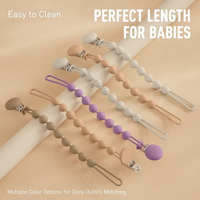 Cuddle Campus Silicone Pacifier Clip Holder with One Piece Design,Soft Flexible Binky Clips with Texture for Baby Boy and Girl Pack of 4 (0-6m)
