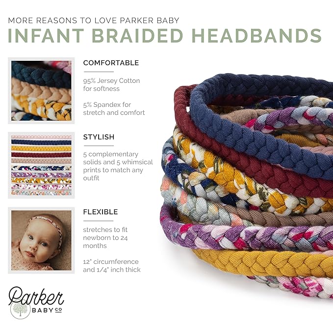 Parker Baby Co. Braided Headbands, Assorted (Pack of 10) Hair Accessories for Girls - Marigold Set