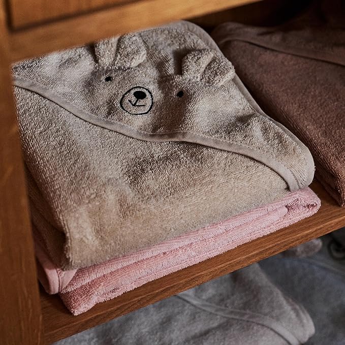Hooded Baby Towel - 100% Organic Cotton Baby Bath Towels – Baby Towels, Baby Bath Towels for Baby Boy, Baby Girl, 32" x 32" Super-Soft and Absorbent Baby Towels for Newborn (Bear - Fog)