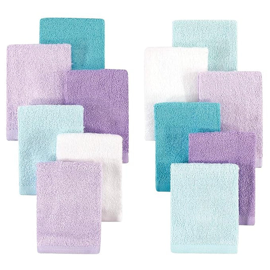 Hudson Baby Unisex Baby Rayon from Bamboo Woven Washcloths 12pk, Purple Mint, One Size