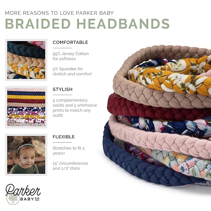 Parker Baby Co. Toddler Braided Headbands, Assorted (Pack of 10) Hair Accessories for Girls - Marigold Set