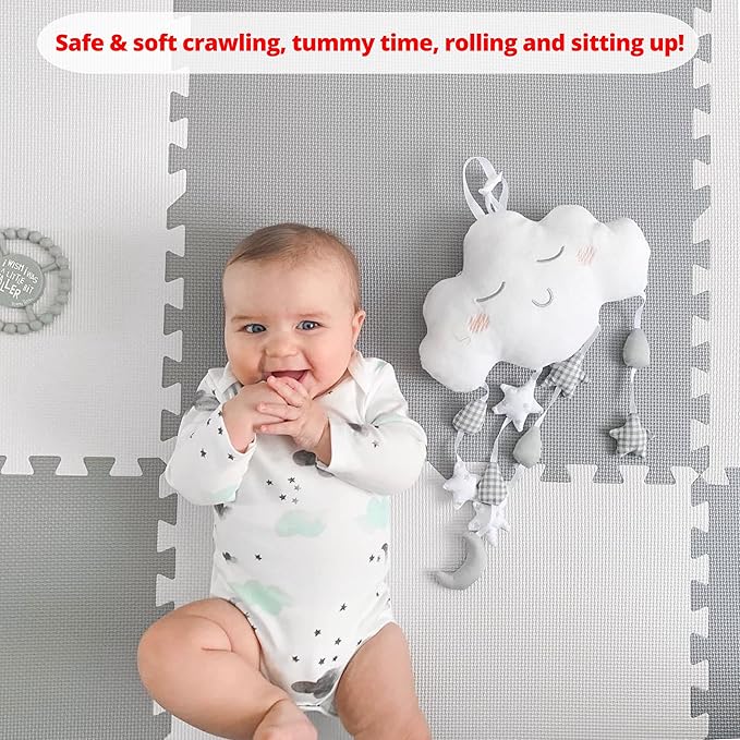 Extra Large Baby Play Mat Tiles Thick Foam Non-Toxic Floor Puzzle Mat Interlocking Activity Playmat for Infants Toddlers Kids Crawling Tummy Time 74x74 Inches (Grey/White)