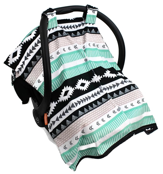 Dear Baby Gear Car Seat Cover for Boys & Girls - Baby Carseat Canopy w/Snap Opening - Infant Seat Cover - Stroller & Nursing Covers - Newborn Carrier Canopy - 40x30 (Mint Moose, Black Grey Aztec)