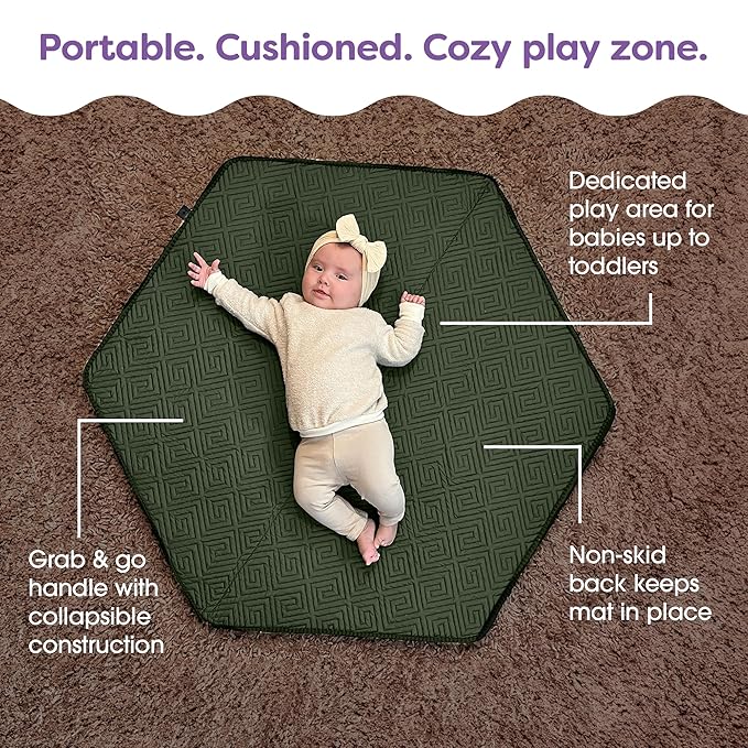 Boppy Baby Play Mat - Flat-Folding Foam Baby & Toddler Play Mat for Tummy Time and Kids Play Time, Firm, Non-Skid, Durable with Machine Washable Cover - Moss