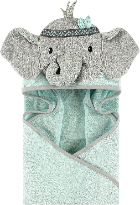 Little Treasure Unisex Baby Cotton Animal Face Hooded Towel, Tribal Elephant, One Size