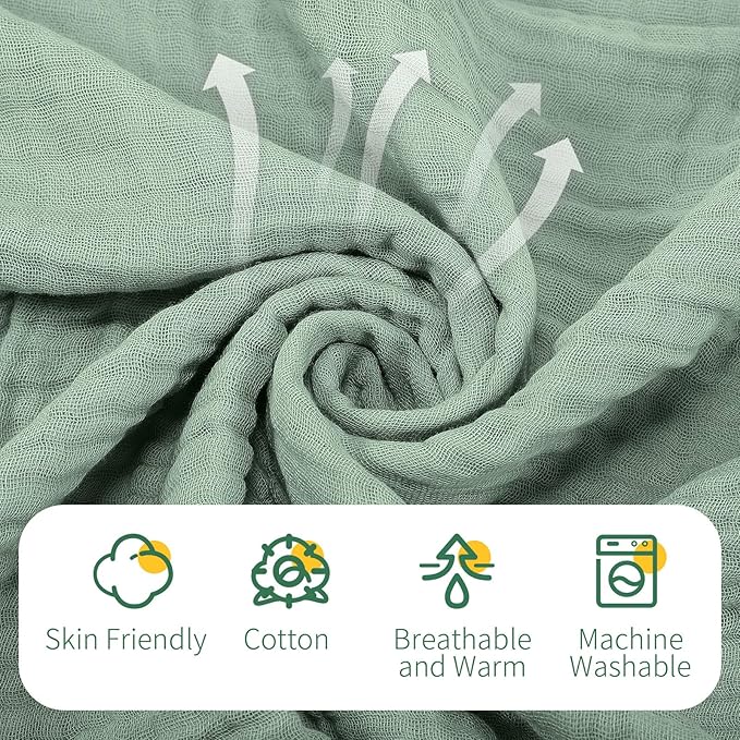 VitalCozy 6 Pcs Baby Muslin Hooded Bath Towels and Washcloths, Muslin Hooded Baby Towels Absorbent Blankets for Gift Newborn Infant Shower (Green,Gray)