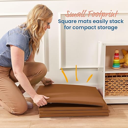 ECR4Kids SoftZone Play Patch Activity Mat Squares, Modular Playmat, Chocolate, 4-Pack