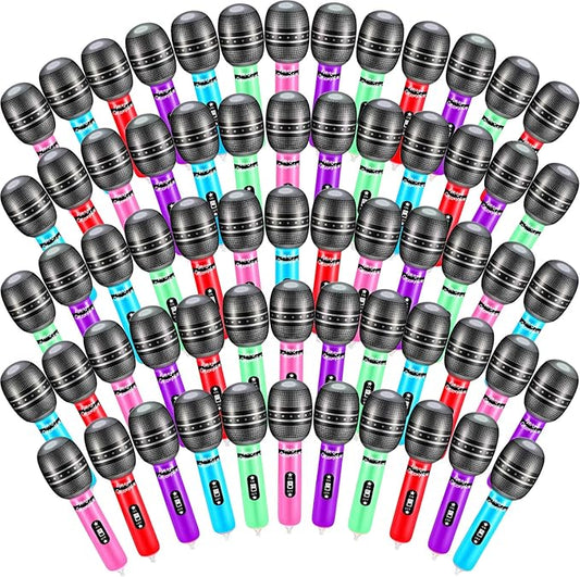 60 Pieces Inflatable Microphones Large Blow up Microphone Assorted Colors Inflatable Microphone Pretend Microphone Inflates Plastic Toy Props for Christmas Birthday Musical Concert Party Supplies
